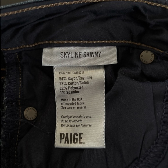 PAIGE Skyline Skinny Dark Wash Straight Leg Jeans - Picture 10 of 10